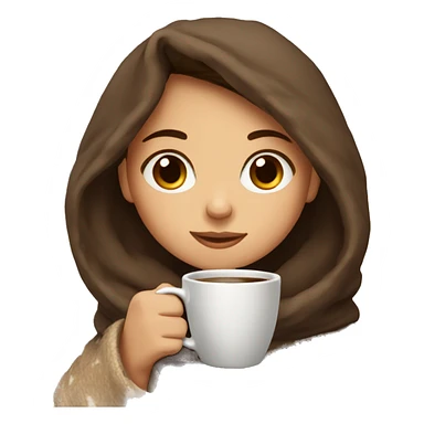 Brown hair Girl drinking coffee, with a cozy blanket sticker