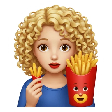 Blonde girl with curly hair eating french fries sticker