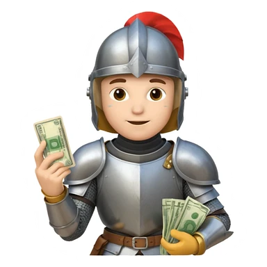 Knight with helmet holding phone and money neutral skin colour sticker