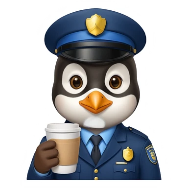 police penguin holding coffe sticker