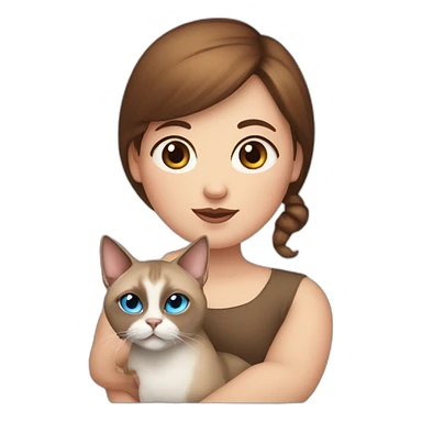 Blue-eyed fat girl with brown hair with siamese cat and miniature pincher sticker