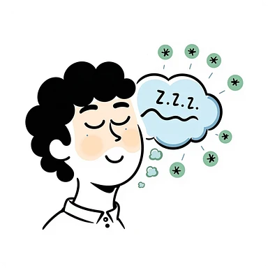 Sedative effect illustration: half-awake (orange) and half-asleep (blue) face profile with green sedative molecules slowing down red brain activity waves. Hand-drawn sleep icons (ZZZ) increasing in size as consciousness fades. Simple and clean sleep medicine concept. sticker
