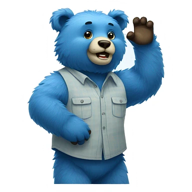 Blue fuzzy bear wearing a button up shirt waving  sticker