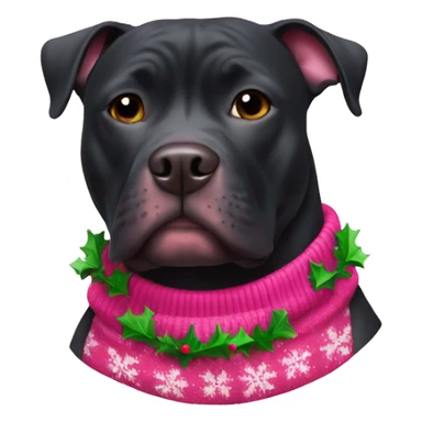 Black pitbull with pink Christmas sweater sticker