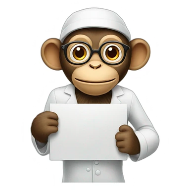 monkey professor holding a sign with like sticker