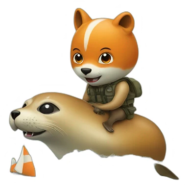 A seal rides on a fox sticker