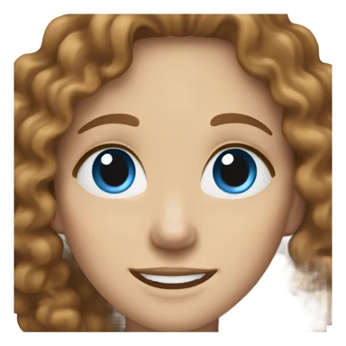 White woman smiling with blue eyes and curly wavy brown hair sticker
