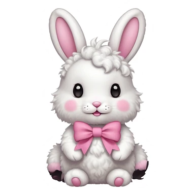 curly white bunny with pink bow sticker