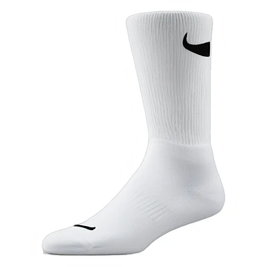 White crew cut socks with black Nike logo sticker