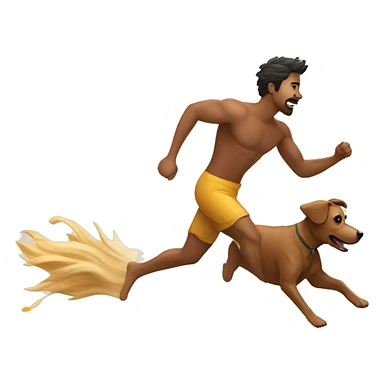 Hombre Corriendo de un perro en la playa sticker