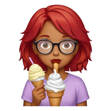a brown girl with glasses and ice cream and red hair  sticker