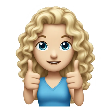 White girl with long not nde curly hair blue eyes holding thumbs up sticker