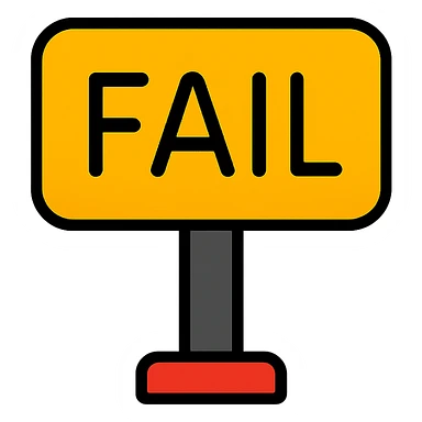 icon-style sign that says 'fail', with a warning or error color scheme, bold and simple sticker