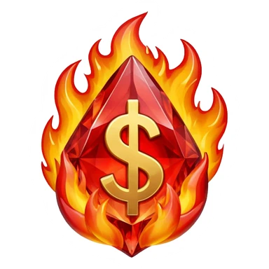 Red flaming crystal with a $ carved into the center of the crystal. sticker