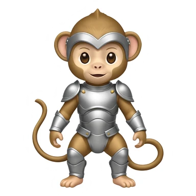 baby monkey in silver armor, full body, smile sticker