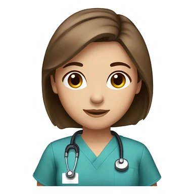 cute girl with straight brown hair wearing scrubs  sticker