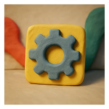 gear settings icon, claymation style, textured and playful sticker