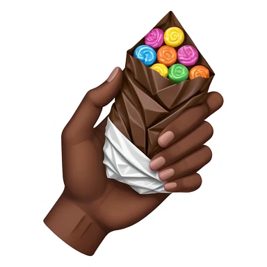 Dark skin tone hand holding candy wrapper sticker