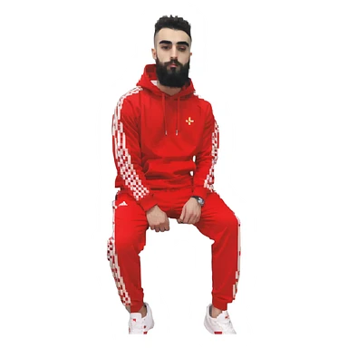 Recep İvedik, Turkish comedy character, thick eyebrows, beard, red tracksuit, pixel art style sticker