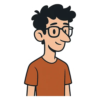 flat toon style skinny white boy with wavy black hair, big nose, black glasses sticker