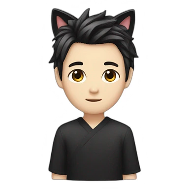 Japanese boy, with black cat ears and a cute hair style in black sticker