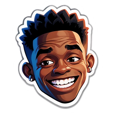 A teen named Edwin that is black with a gap in his teeth and crossed eyes sticker