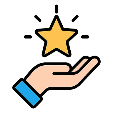 hand holding a shining star, symbolizing manifesting dreams into reality, bold optimistic style sticker
