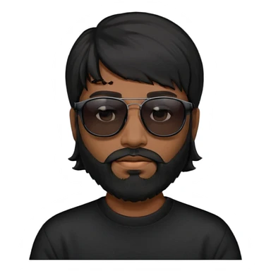 Indian man with  black mullet  and beard and black sunglasses and black jumper sticker