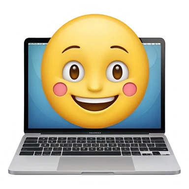 smiling emoji using a MacBook sticker