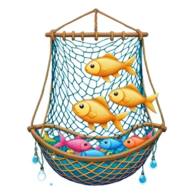 fishes stuck with fishing net sticker