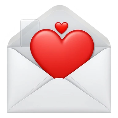 white envelope with a red heart sticker in the center, smooth and clean, minimal details, bright and saturated colors, glossy highlight


 sticker