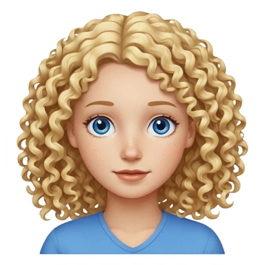 Friendly looking white girl with curly, blonde hair, blue eyes, and freckles. sticker