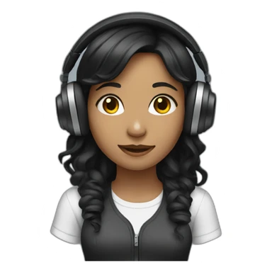 girl with black wavy hair wearing headphones sticker