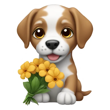 Puppy holding flowers sticker