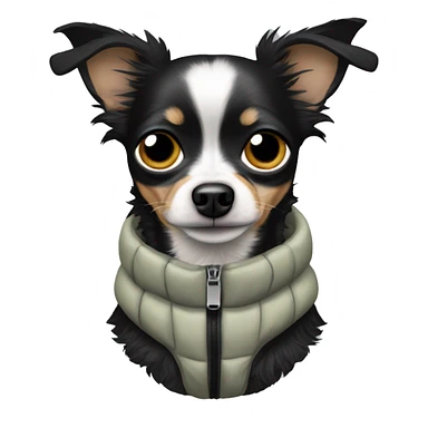 Black chihuahua Chinese crested mix wearing a puffer vest sticker