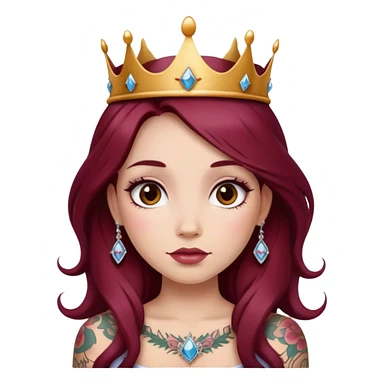 Beautiful tattooed long burgundy haired girl wearing a princess crown sticker