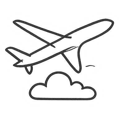 delicate and feminine fine line tattoo of an airplane and a cloud, smooth lines, minimalistic sticker
