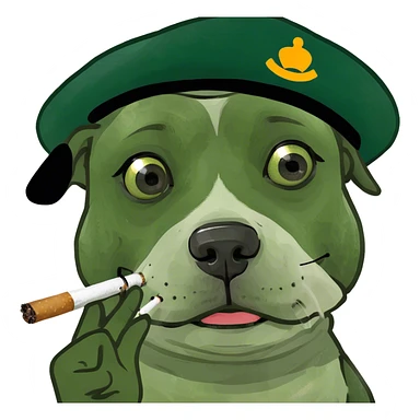 A dog with a cifarette sticker