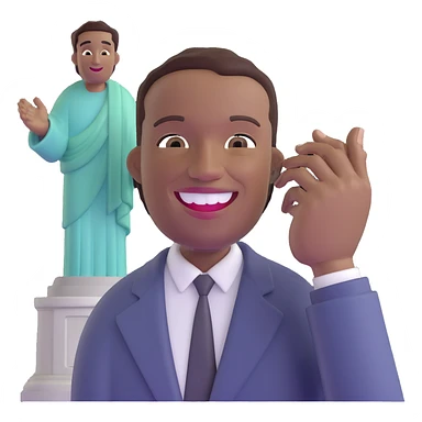 smiling black man with big teeth, standard male haircut, oval face, with Christ the Redeemer statue in the background, Rio de Janeiro, no glasses sticker