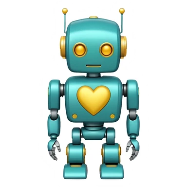 Teal robot with yellow heart sticker