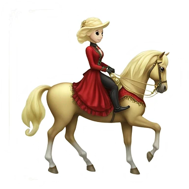 "galora green blonde alien woman" in red Victorian elegant dress, full body, rides "horse gold and white"
 sticker