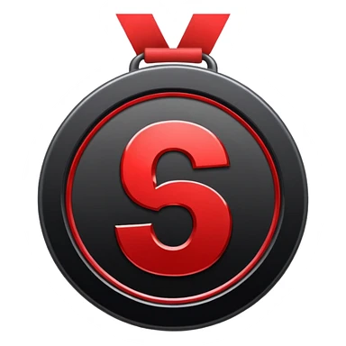 black and red medal with the number 5 in the center sticker