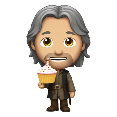 Viggo Mortenson as Aragorn holding a cupcake with a birthday candle in it sticker