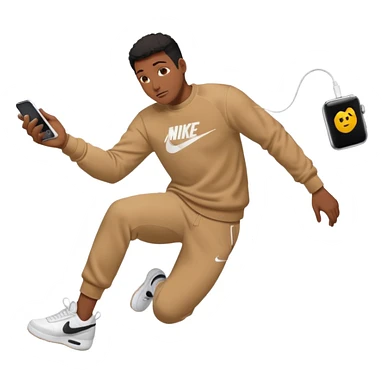 un emoji (qui ressemble à un vrai emoji téléphone)de quelqu'un qui tombe (homme noir pull Nike)il a des airpods sticker
