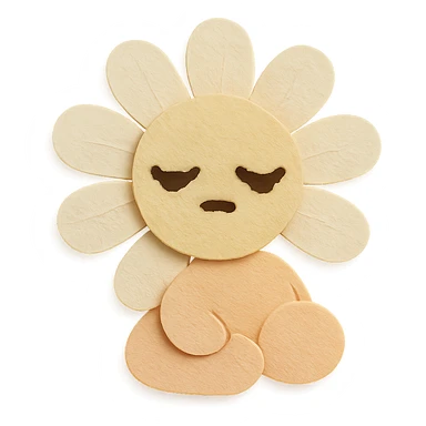 creamy white daisy flower with sleepy half-lidded eyes, sitting down with a blank stare, extremely soft round pastel character, paper-craft style sticker