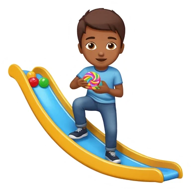 un niño tirandose por un tobogan con dulces en lasm anos sticker