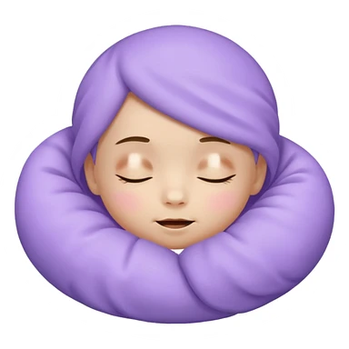 a baby lavender sleepy face emoji with a glowing pastel lavender gradient behind it, lavender skin sticker