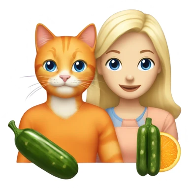 orange cat and blonde woman with blue eyes eating pickles sticker