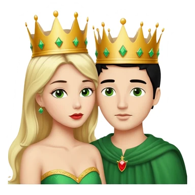 Blonde Queen with crown Green eyes  whole body Kissing man black Hair sticker