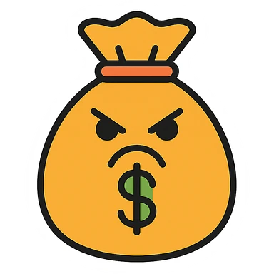 angry bag of money icon with color and black outlines sticker